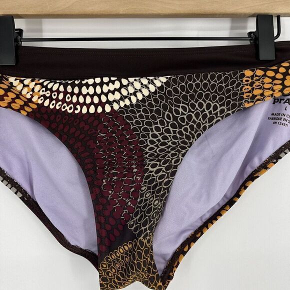 Prana Ramba Hipster Bikini Bottom Size Large Womens Brown Pink Print Swimwear - Picture 2 of 6